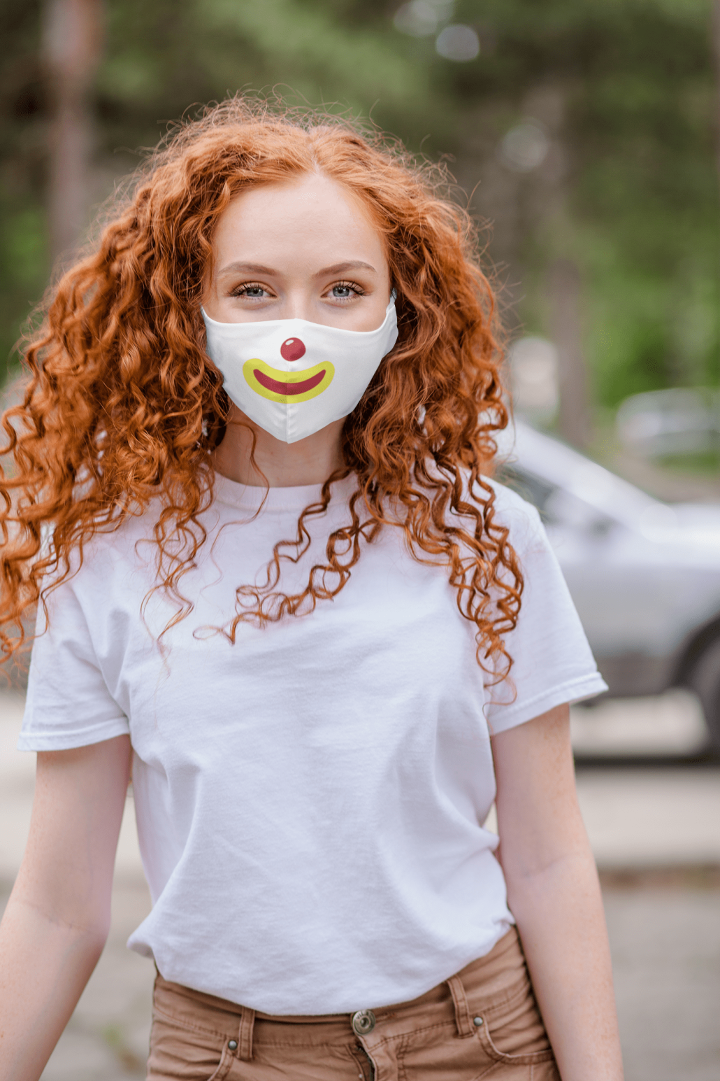 Girl with custom clown face mask